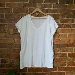 J. Crew White Pom Pom Tassel Coverup